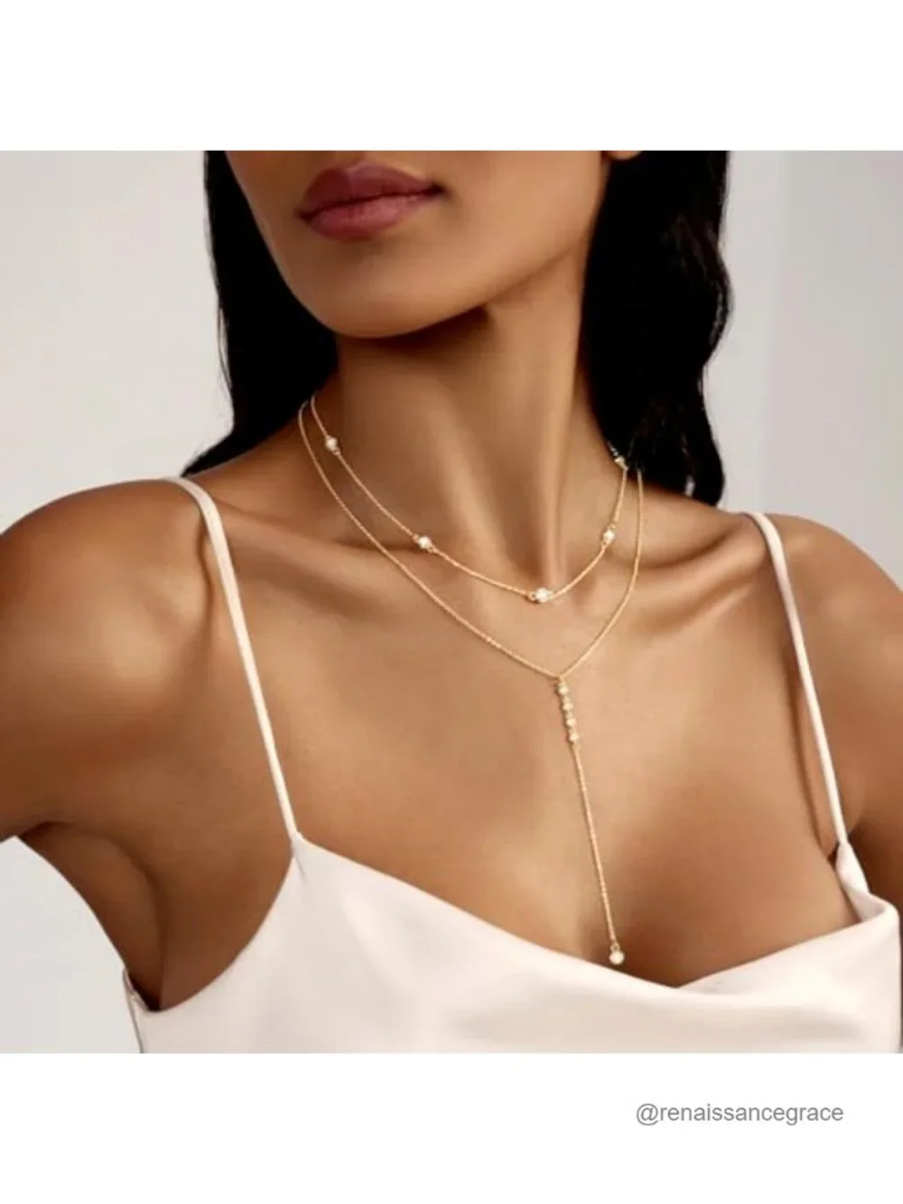 Layered Lariat Necklace Set Gold Plated CZ Y-Shaped Choker Wedding Jewelry